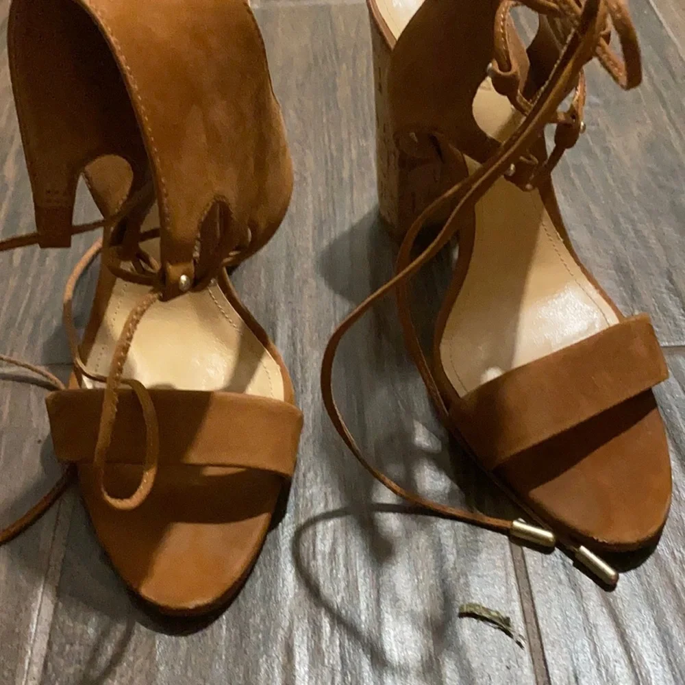 COPY - Schutz cognac camel lace up cork heels